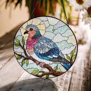 Stained Glass Pigeon Suncatcher with Colorful Bird Design Perfect Gift for Nature Lovers and Home Decor