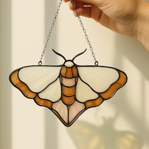 Handmade Stained Glass Moth Suncatcher: Amber Window Hanging