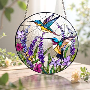 Hummingbird Stained Glass Suncatcher, Mother's Day Gift for Mom Grandma, Window Hanging Bird Art, Sympathy Memory Gift, Spring Decor