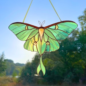 Luna Moth Stained Glass Artwork for Window / Garden Art Decor