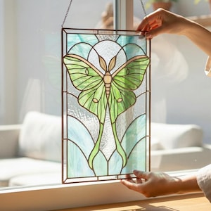 Luna Moth Stained Glass Suncatcher • Cottagecore Window Hanging • Boho Butterfly Art • Nature Lover Gift • Valentine's Day Gift for Her