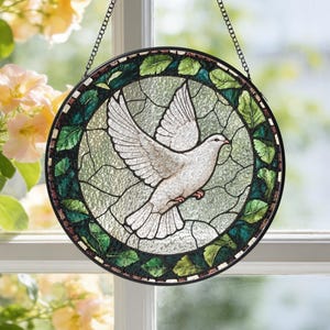 Dove Stained Glass Suncatcher, Pigeon Window Hanging Decor, Birthday Gift, Dove Lover Gift