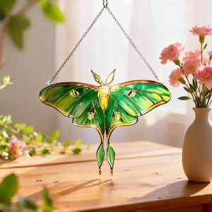 Handmade Glass Moth Suncatcher, Stained Glass Luna Moth Window Art, Insect window decorations, Thoughtful Gift for Nature Lovers