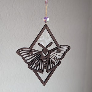 Wooden Moth Suncatcher - Natural Handmade Suncatcher - Wooden Moth Suncatcher with Beads - Moth Suncatcher