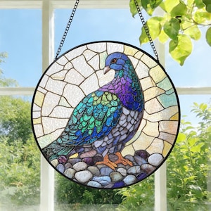 Pigeon Stained Glass Suncatcher:Handmade Pigeon Window Hanging Decor
