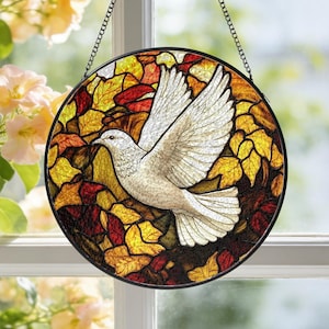 Dove Stained Glass Suncatcher, Pigeon Window Hanging Decor, Birthday Gift, Dove Lover Gift